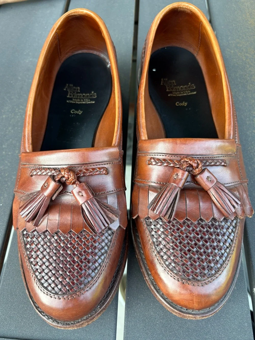 Allen Edmonds Cody Fine Imported Leather Woven Tassel Loafers Men sz8Made in USA